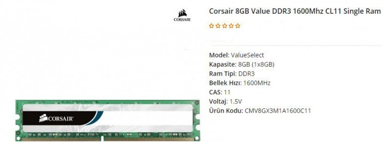 Corsair 8GB Value DDR3 1600Mhz