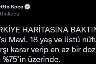 Bakan Koca 26 ilin aşı haritasında maviye döndüğünü duyurdu