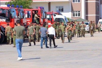 Azerbaycanlı itfaiyeciler görevlerini tamamlayıp dönüş yoluna geçti